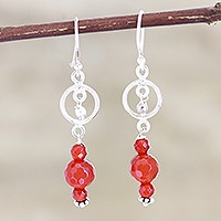 Carnelian dangle earrings, 'Forever Fire' - Handmade Carnelian and Sterling Silver Dangle Earrings