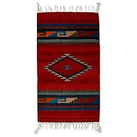 Zapotec wool rug, 'Path of Fire' (2.5x5) - Handcrafted Zapotec Rug (2.5x5)