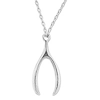 Silver-plated pewter pendant necklace, 'Lucky Wishbone' - Polished Silver-Plated Pewter Wishbone Pendant Necklace