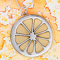 Sterling silver and brass pendant necklace, 'Lemon Slice' - Whimsical Sterling Silver and Brass Lemon Pendant Necklace