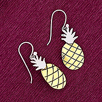Sterling silver and brass dangle earrings, 'Juicy Pineapple' - Polished Sterling Silver and Brass Pineapple Dangle Earrings