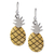 Sterling silver and brass dangle earrings, 'Juicy Pineapple' - Polished Sterling Silver and Brass Pineapple Dangle Earrings