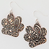Copper dangle earrings, 'Heroic Paisley Paws' - Copper Paw Dangle Earrings with Embossed Paisley Motifs