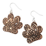 Copper dangle earrings, 'Heroic Paisley Paws' - Copper Paw Dangle Earrings with Embossed Paisley Motifs