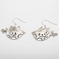 Alpaca silver dangle earrings, 'Sweet Dove' - Inspirational Dove-Themed Alpaca Silver Dangle Earrings