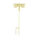 Brass plant stake, 'Shining Dragonfly' - Handcrafted High-Polished Brass Dragonfly Plant Stake