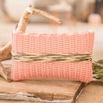 Upcycled cosmetic bag, 'Peachy Keen' - Hand-Woven Recycled Vinyl Cord Cosmetic Bag in Peach Hue