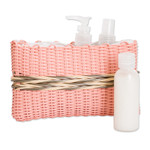 Upcycled cosmetic bag, 'Peachy Keen' - Hand-Woven Recycled Vinyl Cord Cosmetic Bag in Peach Hue