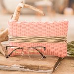 Upcycled cosmetic bag, 'Peachy Keen' - Hand-Woven Recycled Vinyl Cord Cosmetic Bag in Peach Hue