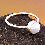 High Polished Modern White Cultured Pearl Single Stone Ring, 'Pure Sophistication'