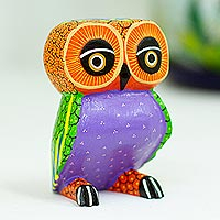 Wood alebrije figurine, 'Nocturnal Mirage' - Mexican Hand Painted Copal Wood Owl Alebrije Sculpture