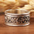 Sterling silver band ring, 'Ancestral Power' - Traditional Floral Sterling Silver Band Ring from Armenia