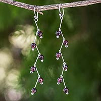 Garnet dangle earrings, 'Lightning' - Modern Handcrafted Garnet Dangle Earrings