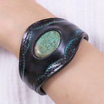 Men's leather and howlite cuff bracelet, 'Magnificence' - Men's Leather Cuff Bracelet Accented with Howlite Stone