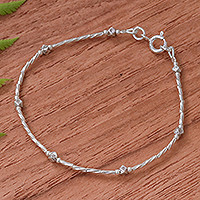 Silver beaded bracelet, 'Cute Hill Tribe' - Spiral Pattern Karen Silver Beaded Bracelet from Thailand