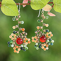 Multi-gemstone beaded dangle earrings, 'Dawn Atoms' - Warm-Toned Multi-Gemstone Beaded Dangle Earrings