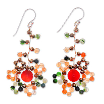 Multi-gemstone beaded dangle earrings, 'Dawn Atoms' - Warm-Toned Multi-Gemstone Beaded Dangle Earrings