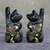 Wood figurines, 'Waving Cats' (pair) - Lacquerware Wood Cat Figurines from Thailand (Pair)