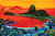 Giclee print on canvas, 'Sugarloaf Hill by Sunset' - Sugarloaf Hill Impressionist Print in Red from Brazil