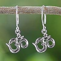 Sterling silver dangle earrings, 'Om Shine' - Hindu Om Symbol 925 Sterling Silver Earrings from Thailand