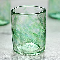 Blown glass rocks glasses, Jade Mist (set of 4, 8 oz)