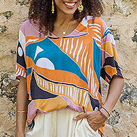 Rayon tunic, 'Sunrise Vibes' - Multicolored Rayon Tunic Top