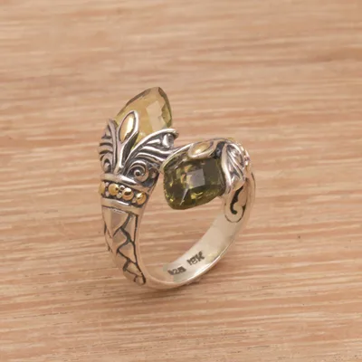 Gold accented quartz cocktail ring, 'Destiny Drop' - 18k Gold Accented Lemon Quartz Sterling Silver Cocktail Ring