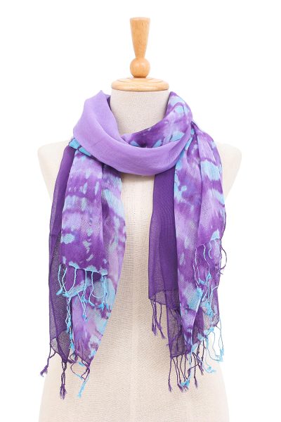 Cotton scarves, 'Sky of Love' (pair) - Pair of Cotton Scarves in Shades of Blue