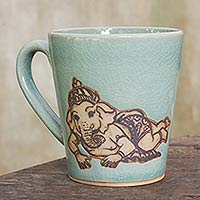 Celadon ceramic mug, Resting Ganesha