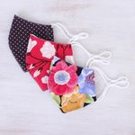 Cotton face masks, 'Blooming in Reds' (set of 3) - Set of 3 Cotton Triple Layer Reusable Face Masks
