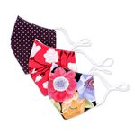 Cotton face masks, 'Blooming in Reds' (set of 3) - Set of 3 Cotton Triple Layer Reusable Face Masks