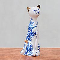 Benjarong porcelain statuette, Sweet Floral Cat