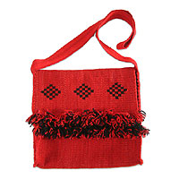 Wool shoulder bag, 'Inca Homeland' - Reversible Red Wool Shoulder Bag Handcrafted in Peru