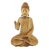 Wood statuette, 'Sitting Buddha' - Hand Carved Crocodile Wood Buddha Sculpture from Bali