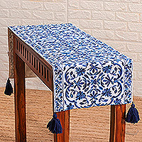 Chain stitched cotton table runner, Floral Charm