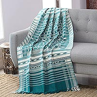 Cotton throw, Geometric Elegance in Emerald