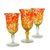 Blown glass goblets, 'Sun Celebration' (set of 3) - Set of 3 Mexican Handblown Recycled Glass Cocktail Goblets