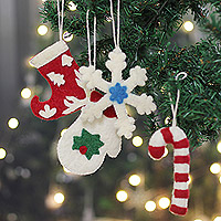 Wool felt ornaments, Holiday Warmth (set of 4)