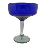 Set of 5 Handblown Blue Recycled Glass Margarita Glasses, 'Deep Blue'