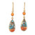 Gold-plated carnelian dangle earrings, 'Teardrop Victory' - Gold-Plated Carnelian and Recon Turquoise Dangle Earrings thumbail