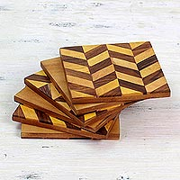 Wood marquetry coasters, Diagonal Elegance (set of 6)