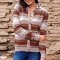 Alpaca blend sweater, 'Earth Honor' - Handcrafted Alpaca Blend Cardigan Sweater