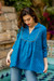 Block-printed cotton tunic, 'Spring Morning Bluebell' - Block-Printed Patterned Blue Cotton Tunic from India