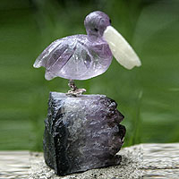 Amethyst statuette, 'Purple Pelican' - Brazilian Hand Crafted Pelican Bird Amethyst Statuette