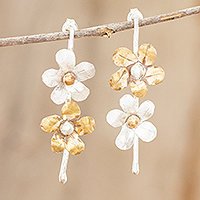 Sterling silver drop earrings, 'Wildflower Medley' - Modern Sterling Silver Asymmetrical Floral Earrings