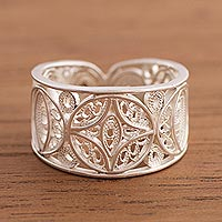 Sterling silver filigree band ring, Lunar Effect