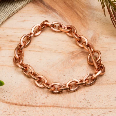 Copper chain bracelet, 'Bright Attachment' - Handcrafted Copper Cable Chain Bracelet from Mexico