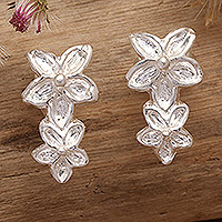 Sterling silver button earrings, Delightful Frangipani