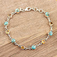 Citrine and composite turquoise link bracelet, 'Ravishing Beauty in Yellow' - Handmade Citrine and Composite Turquoise Link Bracelet