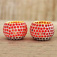 Glass mosaic tealight holders, Burning Stars (pair)